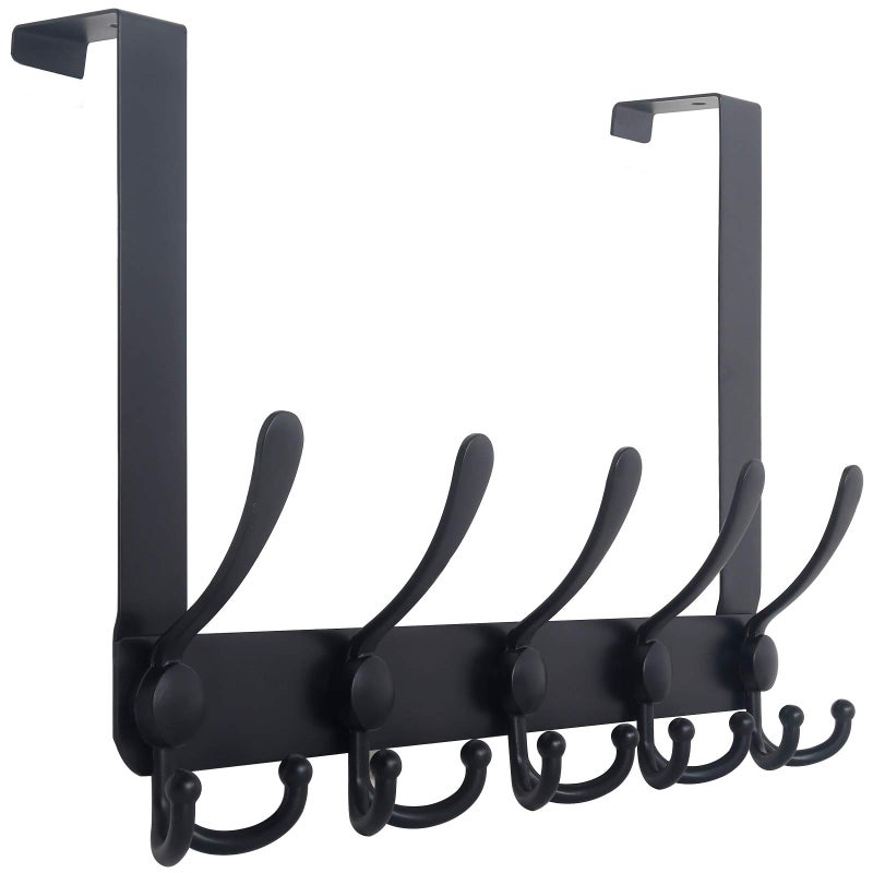 WEBI Over The Door Hook,Door Hanger Hook Rack with 5 Tri Hooks for Hanging Coats,Over Door Towel Rack Door Coat Towel Hanger Door Coat Rack for Bathroom,Behind Back of Door,Black - Image 1